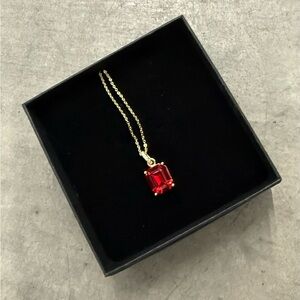 Red Colored Stone set in 14 Kt Gold Plated Sterling Silver Valentine’s day Gift